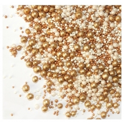 Posypka cukrowa mix perełki i maczki złoto-ecru-perłowe 30 g